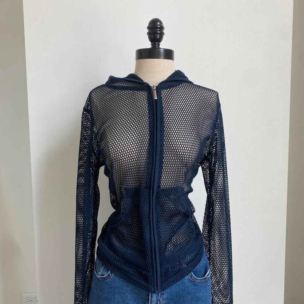 Catalina Mesh Fishnet Zip up Hoodie Navy Women's Size Medium 1076